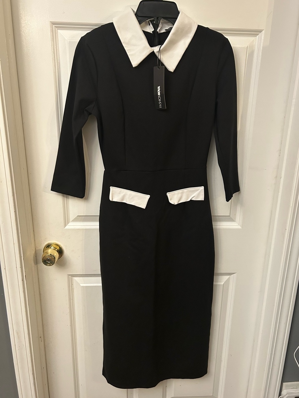 Fashion Nova - NWT - black & white All Business 3/4 Sleeve Ponte Midi Dress - M